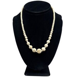 Cream Acrylic Graduated Beaded Statement Necklace Costume Jewelry Twist Clasp